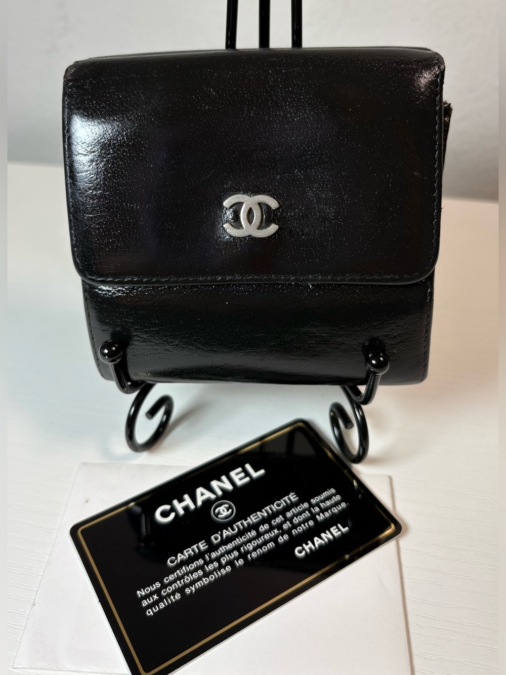 Chanel CC Compact Double Snap Wallet, Black Leather
